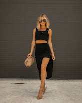 Hopeless Love Cotton Ruched Midi Skirt - Black Oshnow